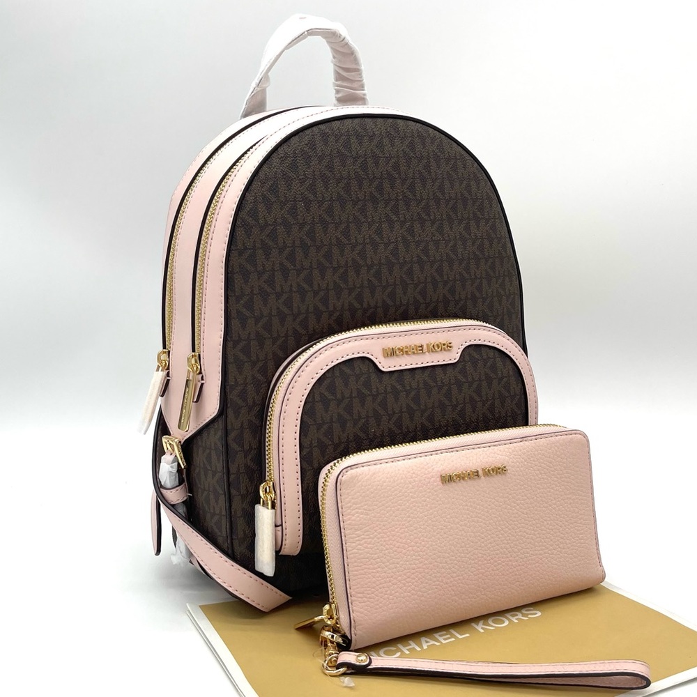 Michael Kors Medium Jaycee Zip Packet Backpack& Phone Case Wallet Wristlet
